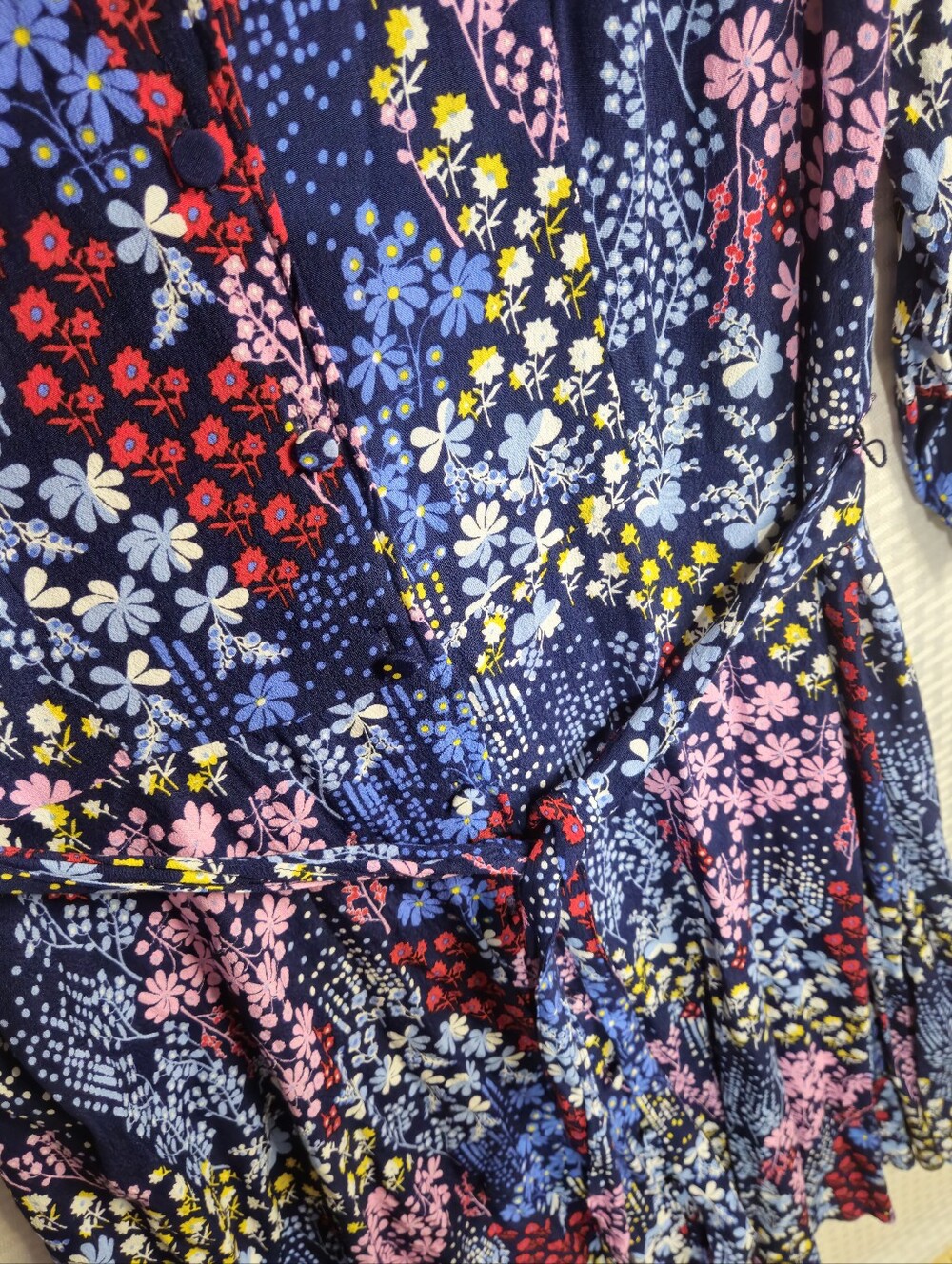 Talbots Navy Floral Button-Front Midi Dress Size 12p - Picture 10 of 13